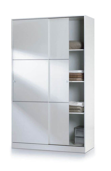 Madrid 120cm Gloss White Sliding Door Wardrobe for Modern Bedroom Organisation - UK Luxury Furniture